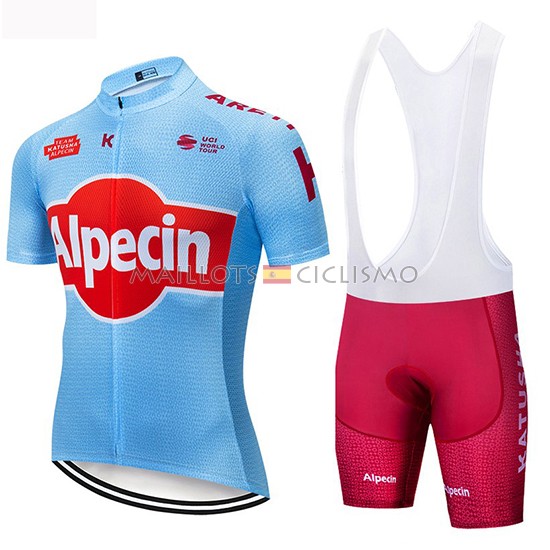 2019 Maillot Katusha Alpecin Tirantes Mangas Cortas Azul Rojo